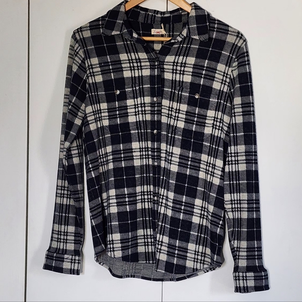 Faherty Navy and White Plaid Shirt - Picture 2 of 5